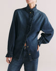 RUFFLE SHIRT IN FALL BLUES AURA