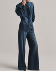 RUFFLE SHIRT IN FALL BLUES AURA
