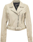 MARYN RF STUDDED LEATHER MOTO JACKET WITH BELT