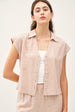 STRIPED LINEN BLEND V-NECK BLOUSE
