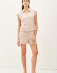 STRIPED LINEN BLEND V-NECK BLOUSE