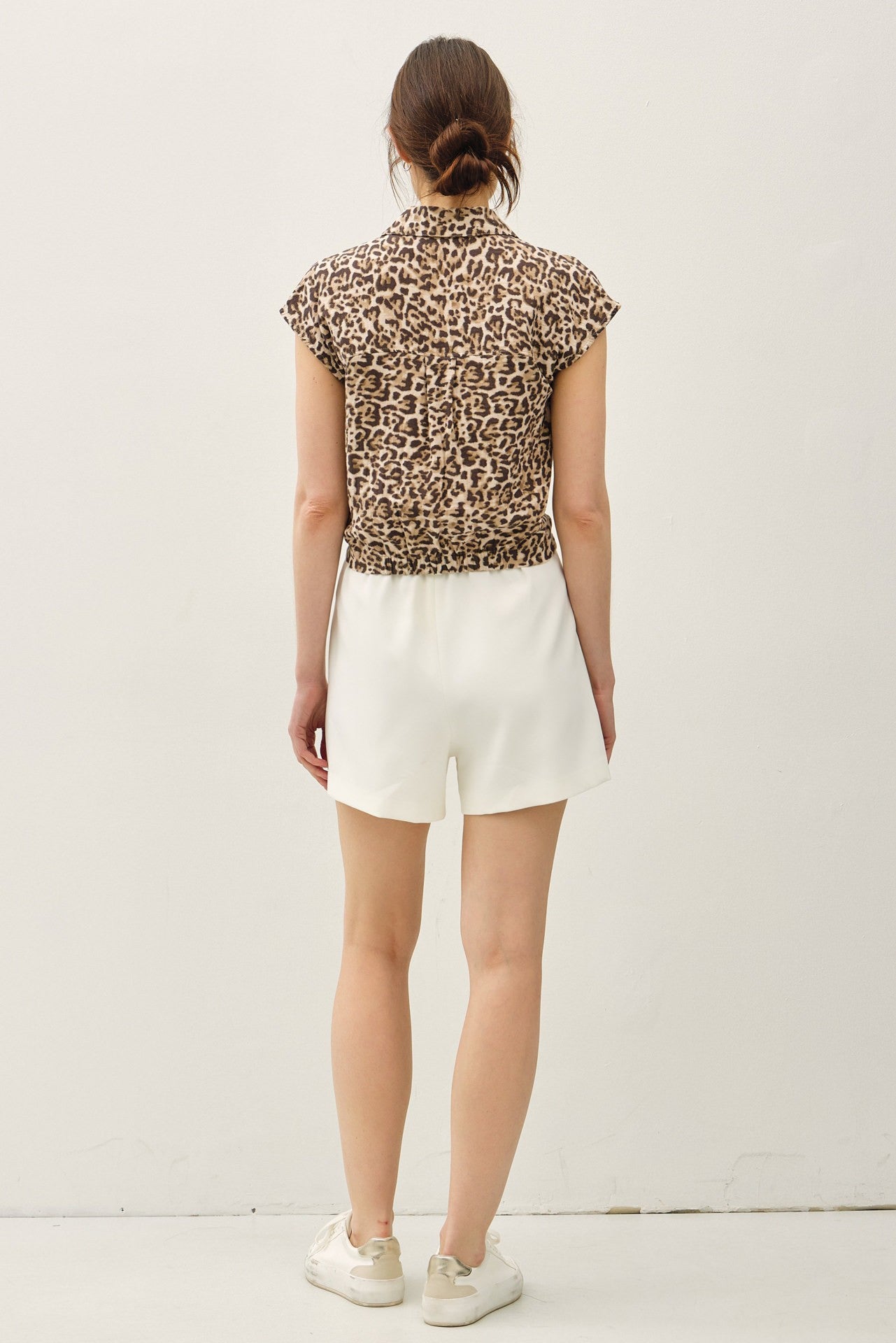 LEOPARD PRINT CAP SLEEVE TIE FRONT BLOUSE