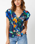 TROPICAL NIGHTS PLEATED RUFFLE BLOUSE