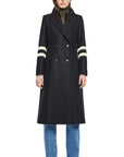 YVETTE VARSITY STRIPE LONG WOOL COAT