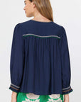 EMBROIDERED KEYHOLE PEASANT BLOUSE