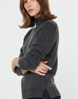 RIB DETAIL CASHMERE BLEND TURTLENECK SWEATER