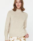 RIB DETAIL CASHMERE BLEND TURTLENECK SWEATER