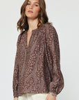 MIXED ANIMAL PRINT SPLIT NECK BLOUSE