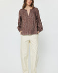 MIXED ANIMAL PRINT SPLIT NECK BLOUSE