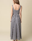 GINGHAM SMOCKED MAXI DRESS