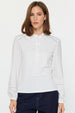 LACE TRIM MIXED MEDIA POLO COLLAR TOP
