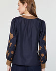 CONTRAST EMBROIDERED V-NECK BLOUSE