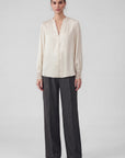 SCALLOP LACE TRIM V-NECK BLOUSE