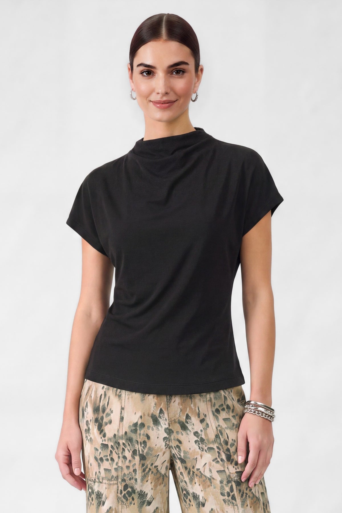 HIGH NECK SHORT SLEEVE DOLMAN TOP