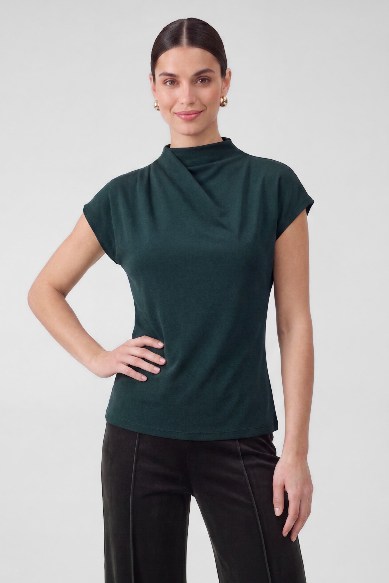HIGH NECK SHORT SLEEVE DOLMAN TOP