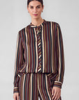 STRIPED COLLARLESS BLOUSE