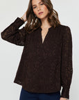 FLORAL JACQUARD SPLIT NECK BLOUSE