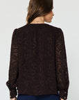 FLORAL JACQUARD SPLIT NECK BLOUSE
