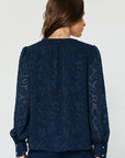 FLORAL JACQUARD SPLIT NECK BLOUSE