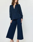FLORAL JACQUARD SPLIT NECK BLOUSE