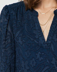 FLORAL JACQUARD SPLIT NECK BLOUSE