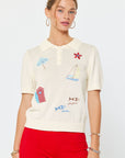 NAUTICAL MOTIF SHORT SLEEVE POLO SWEATER