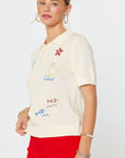 NAUTICAL MOTIF SHORT SLEEVE POLO SWEATER