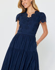 EYELET SHORT SLEEVE TIERED DRESS