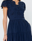 EYELET SHORT SLEEVE TIERED DRESS