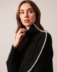 TRINITY BLANKET STITCH RIBBED TURTLENECK SWEATER