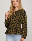 FLORAL BLOUSE WITH GATHERED WAIST