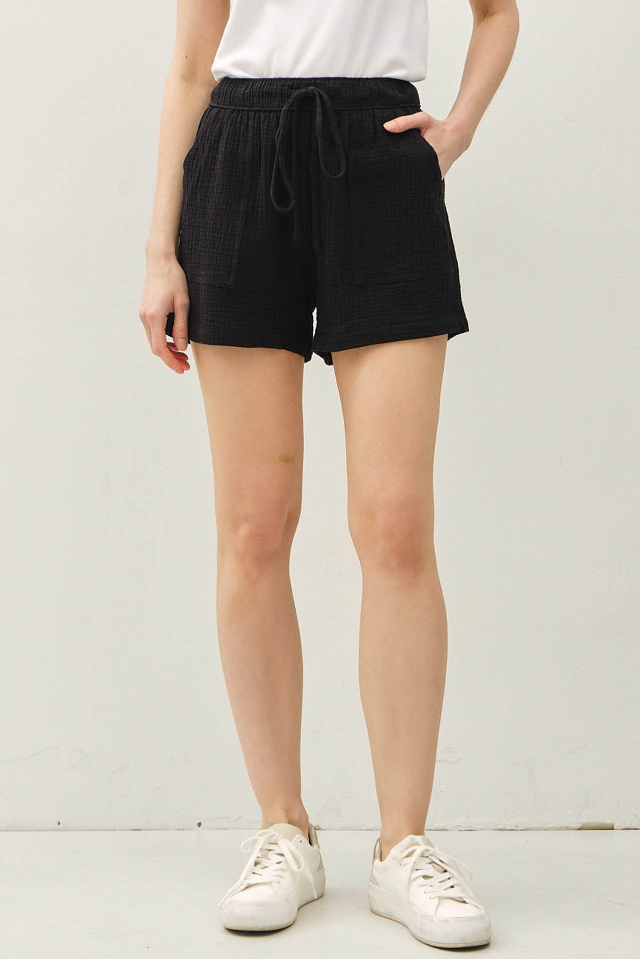 COTTON GAUZE DRAWSTRING SHORTS