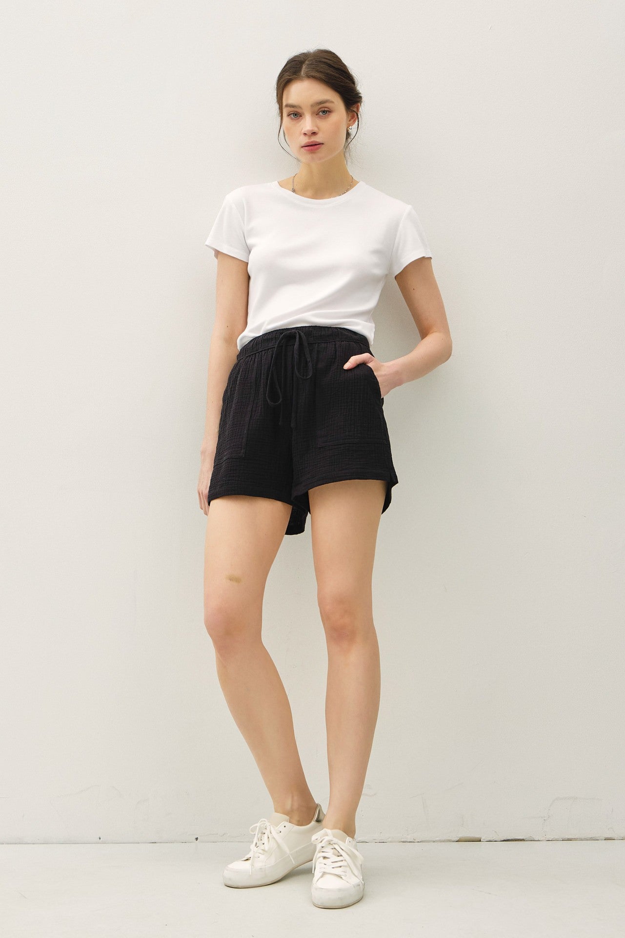 COTTON GAUZE DRAWSTRING SHORTS