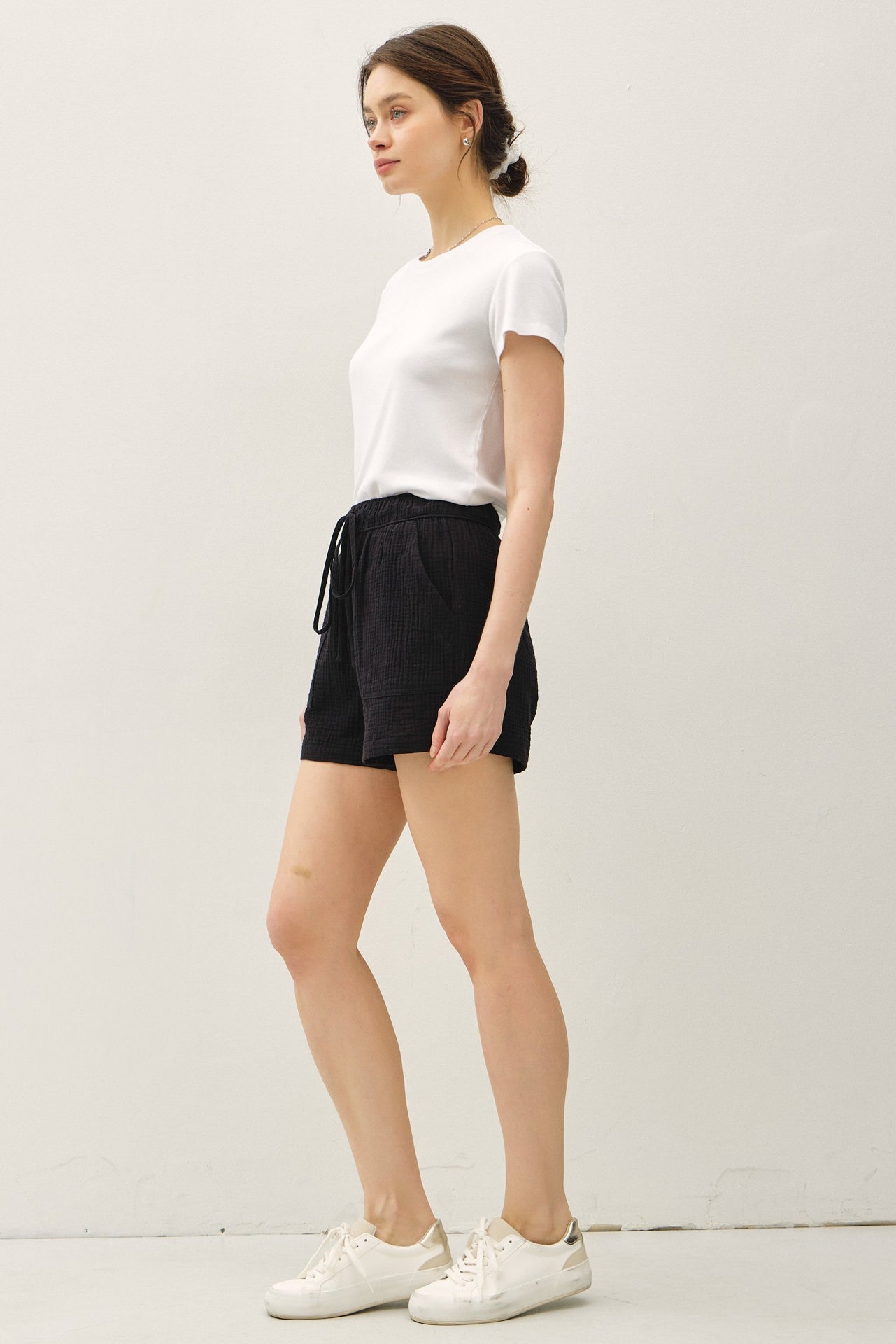 COTTON GAUZE DRAWSTRING SHORTS