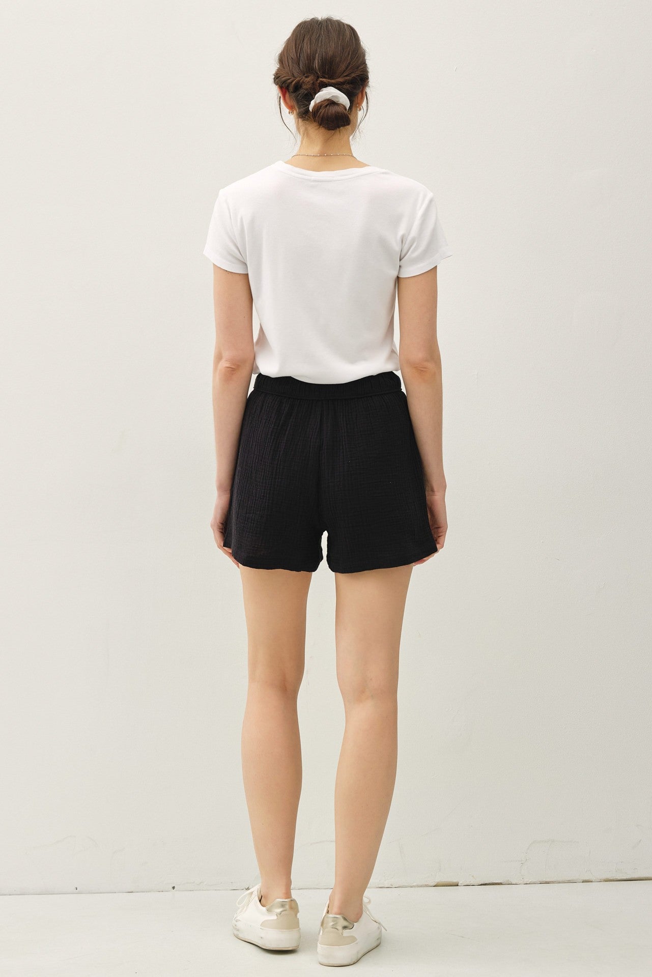 COTTON GAUZE DRAWSTRING SHORTS