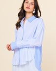 CONTRAST PLACKET STRIPED LONG SLEEVE SHIRT