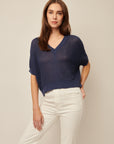 PIPER SHORT SLEEVE KNIT V-NECK PULLOVER