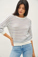 STRIPED OPEN STITCH 3/4 SLEEVE SWEATER