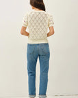 EMBROIDERED CROCHET PUFF SLEEVE SWEATER
