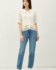 RAINBOW STRIPE OPEN STITCH SHORT SLEEVE CARDI