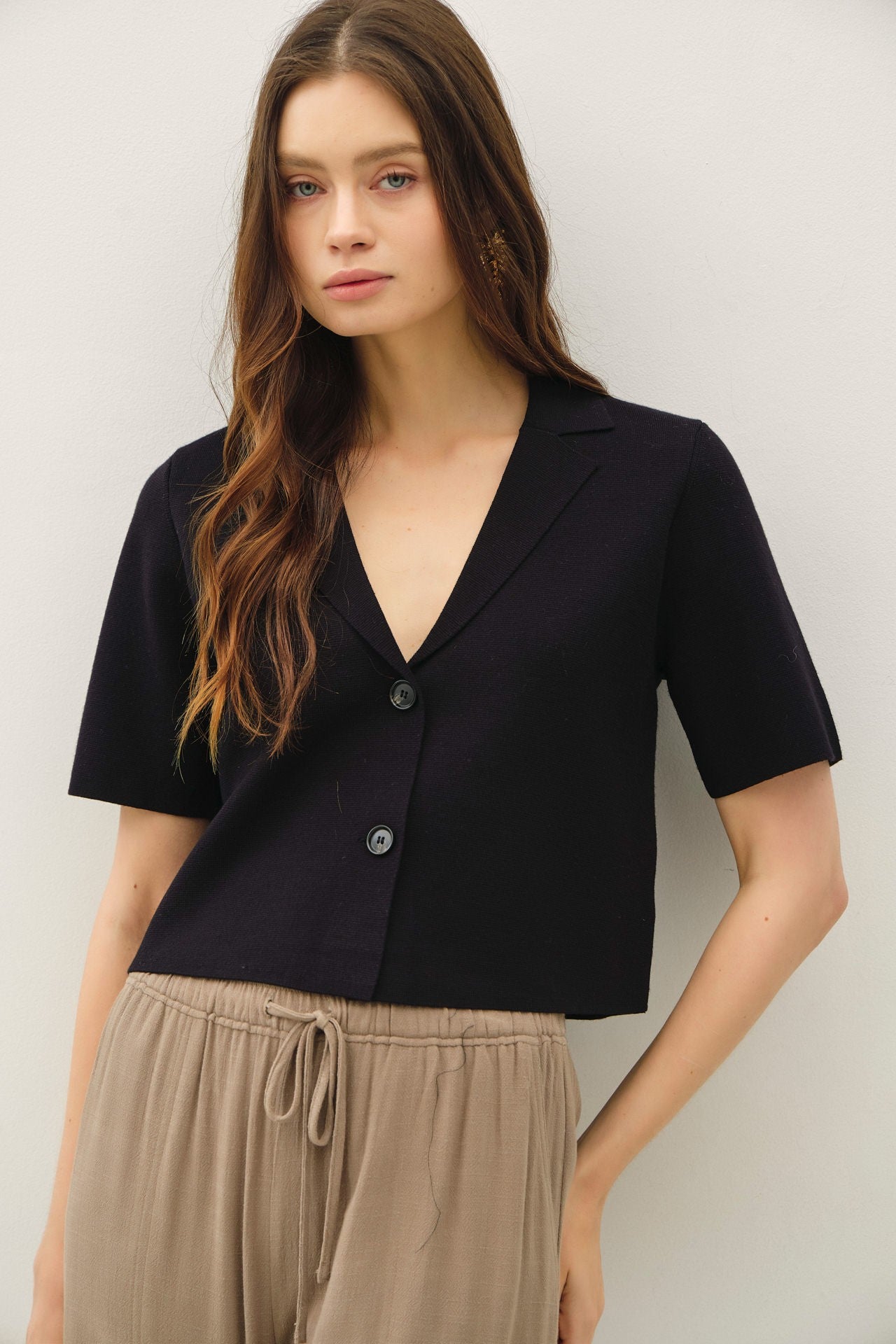 CROP SHORT SLEEVE KNIT BLAZER