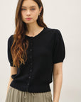 POINTELLE PUFF SLEEVE CARDIGAN