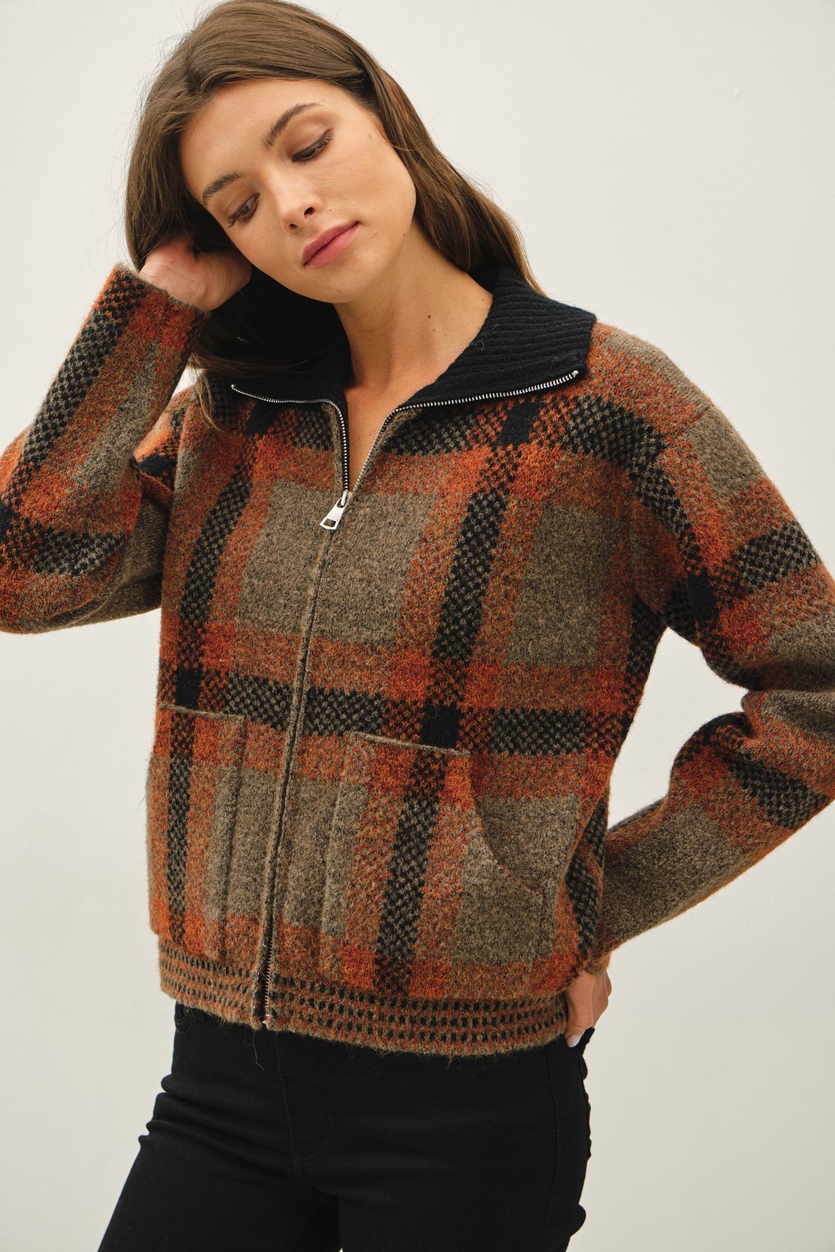 PLAID SWEATER JACKET