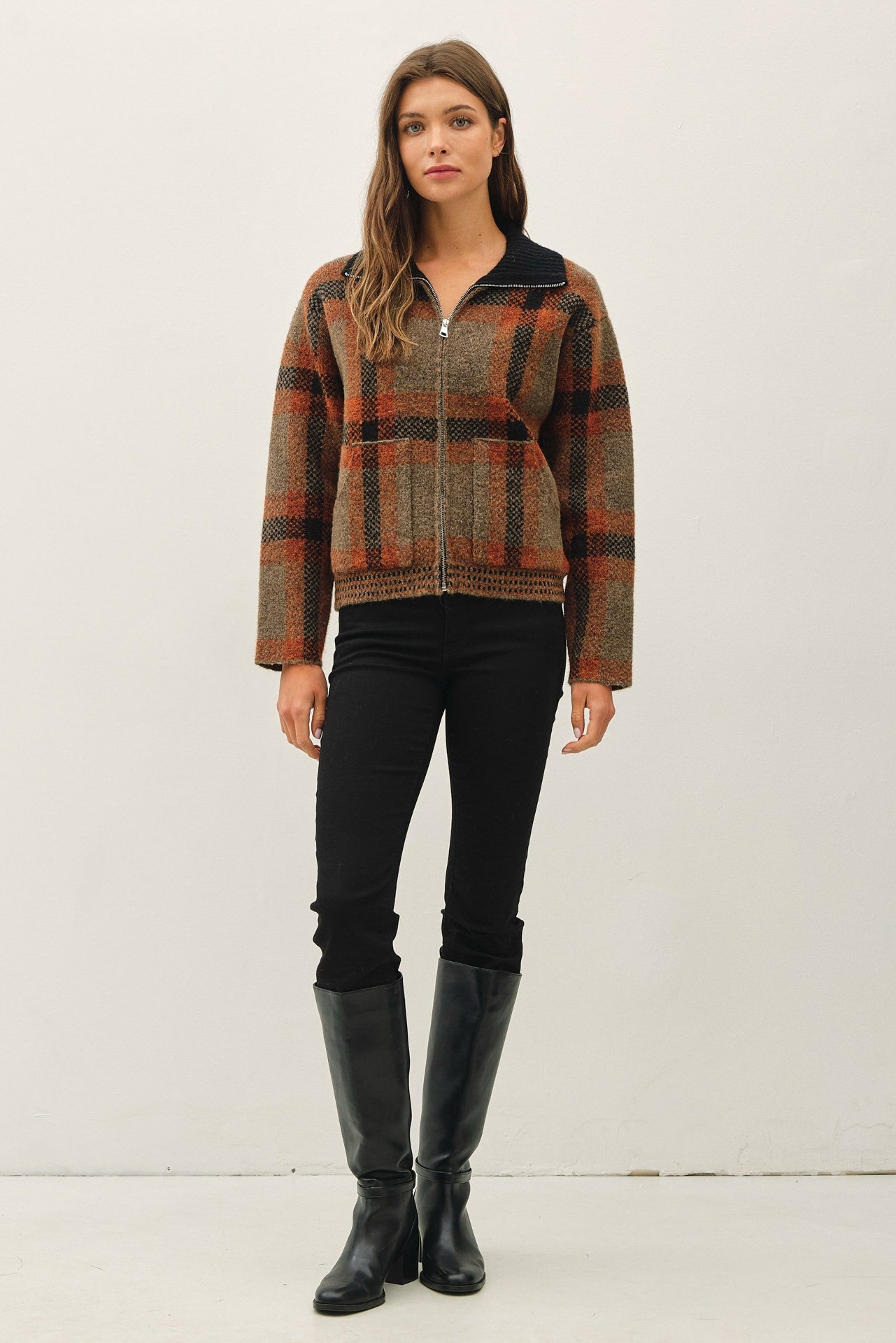 PLAID SWEATER JACKET