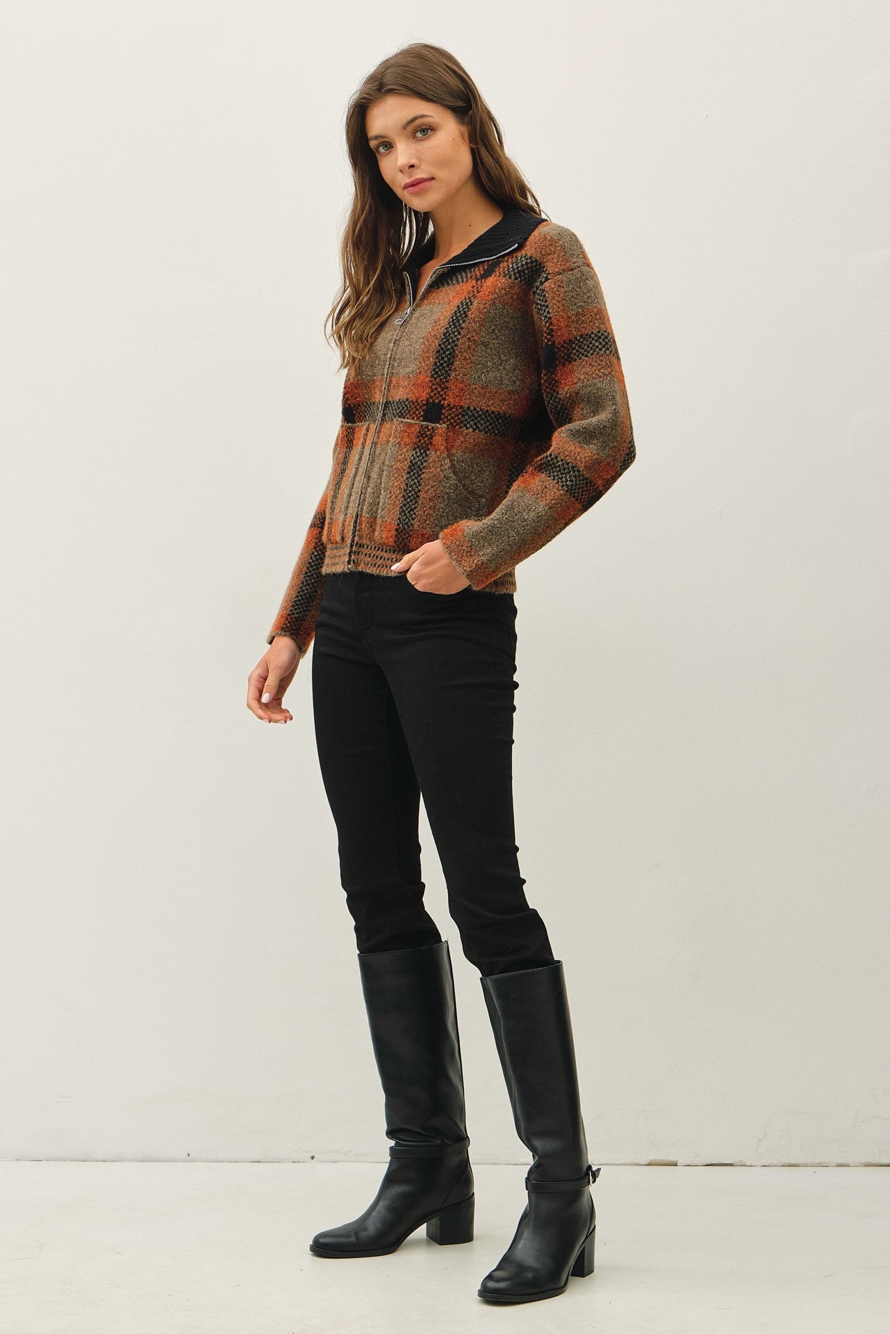 PLAID SWEATER JACKET
