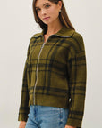 PLAID ZIP UP SWEATER JACKET