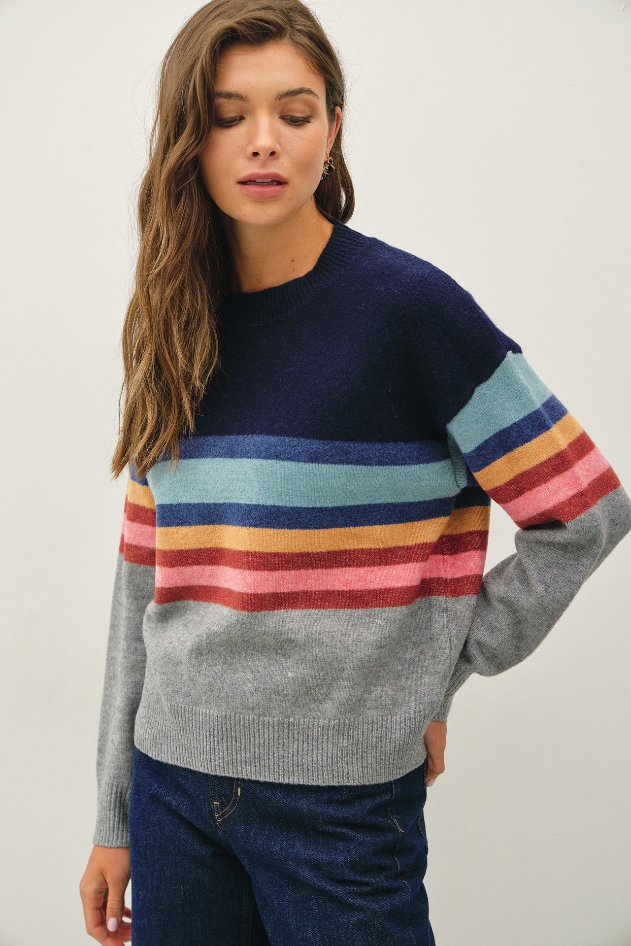 STRIPED COLOUR BLOCK SWEATER