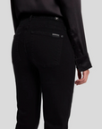 up close rear view of the 7 for all mankind kimmie mid rise straight in rinse black, showing back pocket detail