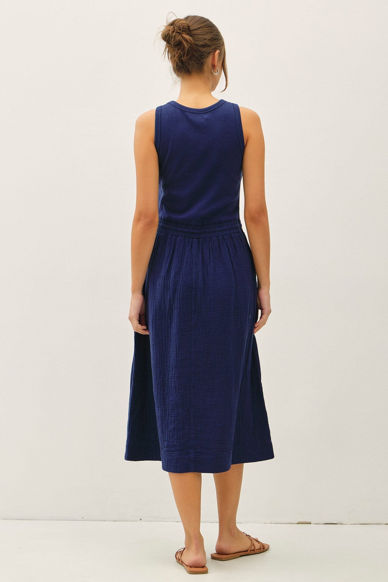 COTTON RIB TANK DRESS WITH GAUZE SKIRT