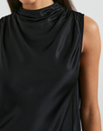 KALEEN SATIN CREPE DRAPE NECK TANK